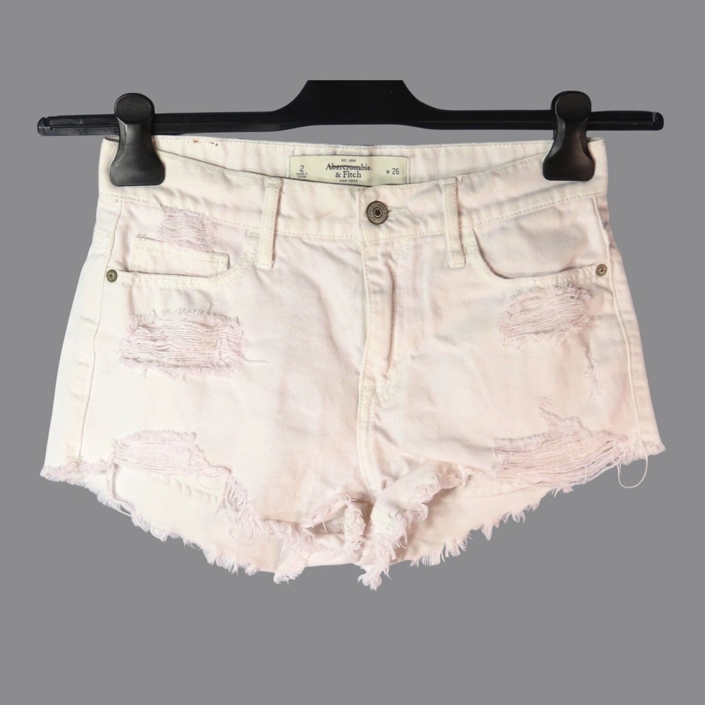 ABERCROMBIE & FITCH JEANS White Denim Cut-Off Shorts DESTROYED Mid-Rise 2/26
